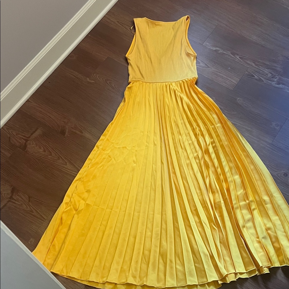 Zara Golden Yellow Sleeveless Pleated Maxi Dress - Picture 6 of 8